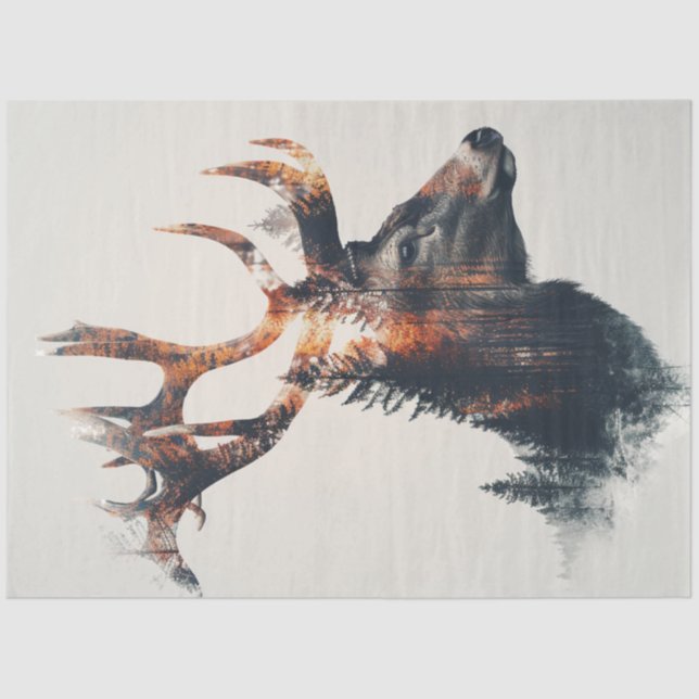 Decoupage Double Exposure Deer Profile Tissue Paper (Front)