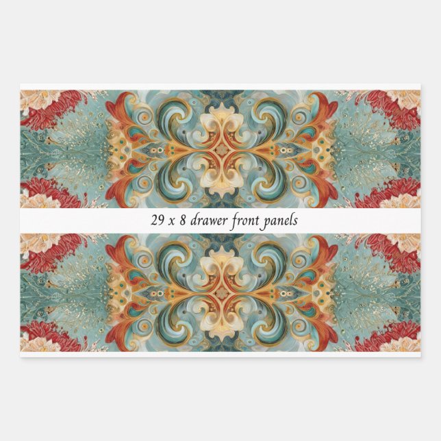 Decoupage Drawer Front 29x8 Mixed Media  Wrapping Paper Sheets (Front)