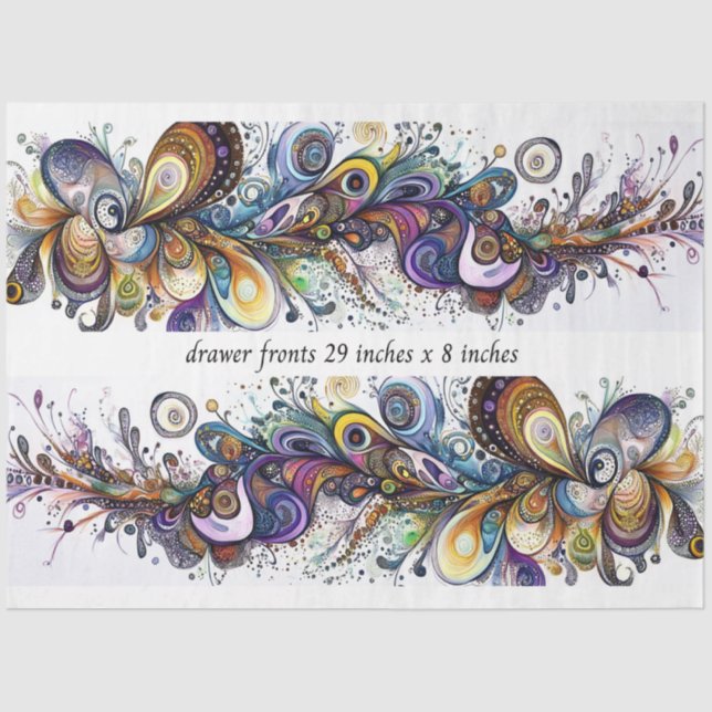 Decoupage Drawer Front 29x8 Teardrop Motif Vibrant Tissue Paper (Front)