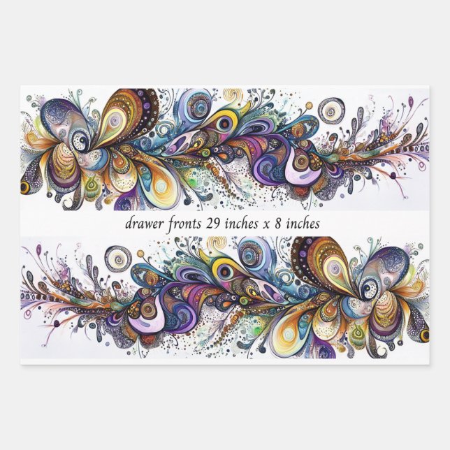 Decoupage Drawer Front 29x8 Teardrop Motif Vibrant Wrapping Paper Sheets (Front)