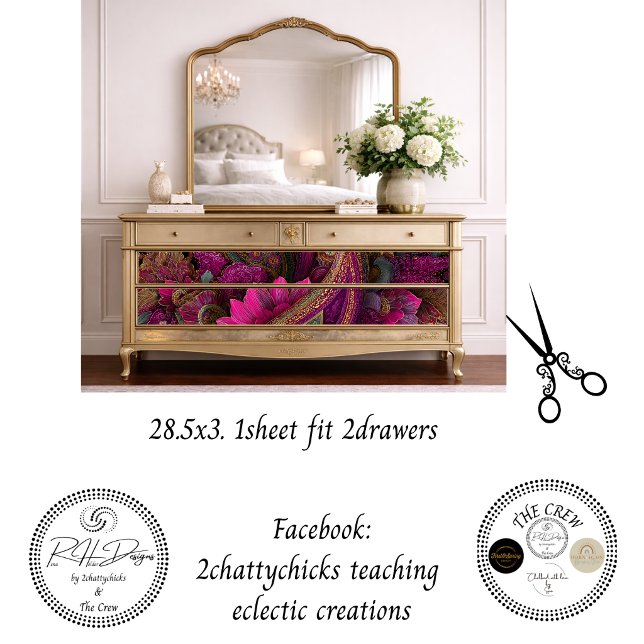 Decoupage Drawer Front Panel Paisley Fuchsia Gold Wrapping Paper Sheets (Creator Uploaded)