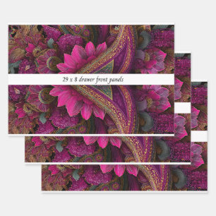 Decoupage Drawer Front Panel Paisley Fuchsia Gold Wrapping Paper Sheets