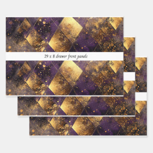 Decoupage Drawer Panel Luxe Diamond Purple Gold Wrapping Paper Sheets