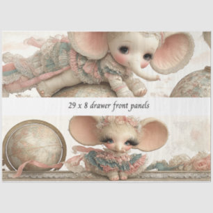 Decoupage Drawer Panel Whimsical Circus Story Book Tissue Paper
