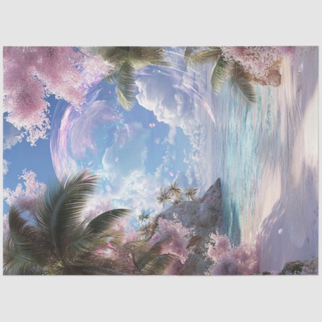 Decoupage Dreamy Tropical Island Turquoise Water  Tissue Paper (Front)