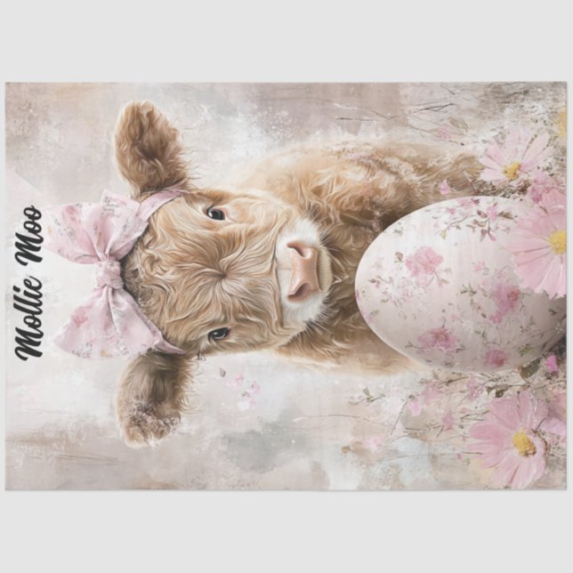 Decoupage Easter Highland Calf Mollie Moo Custom Tissue Paper (Front)