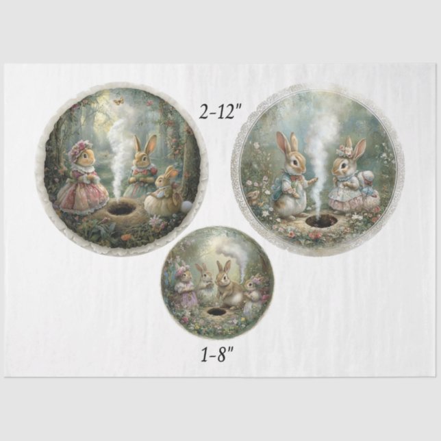 Decoupage Easter Storybook Forest 12" & 8" Circles Tissue Paper (Front)