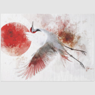 Decoupage Elegant Japanese Crane & Red Sun Tissue Paper