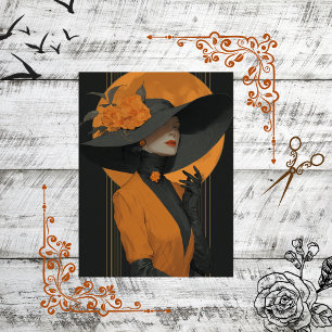Decoupage Elegant Lady In Halloween Fall Attire Tissue Paper