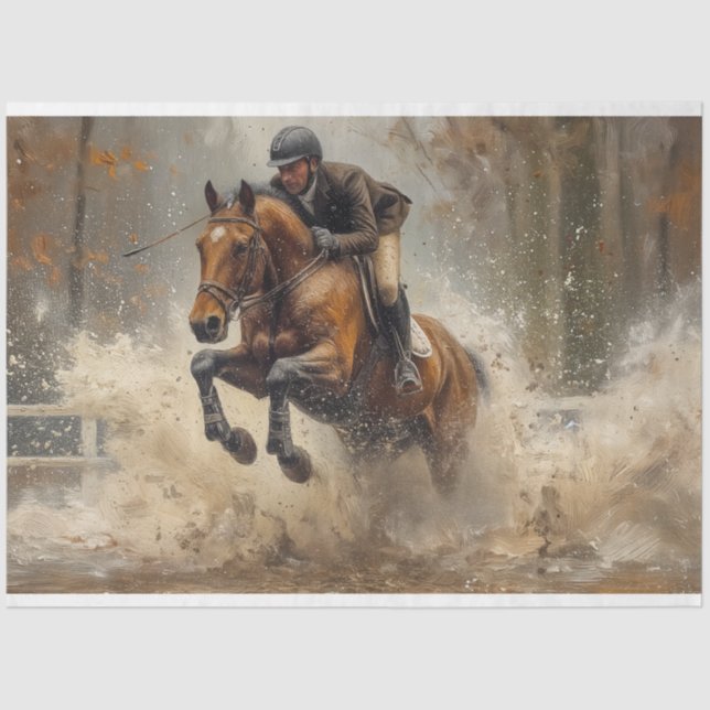 Decoupage Equestrian Rider in Autumn  Tissue Paper (Front)