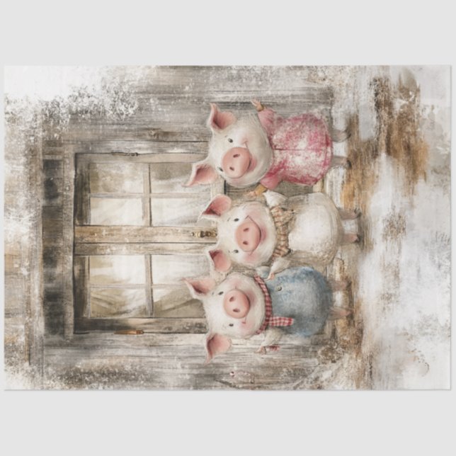 Decoupage Fairy Tale Whimsical Little Pigs  Tissue Paper (Front)