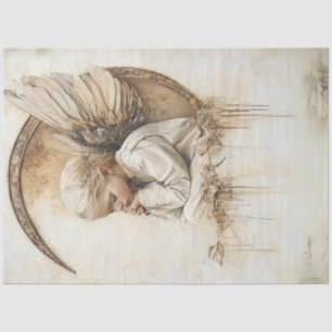 Decoupage Faith Base Angel Sitting Moon Tissue Paper