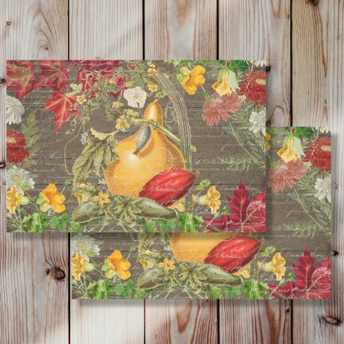 Decoupage Fall Gourds Pumpkin Rustic Dark Wood Tissue Paper