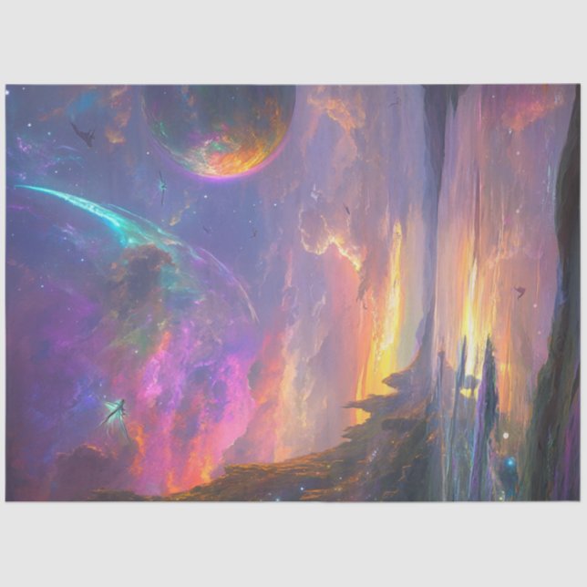 Decoupage Fantastical Sky Hues Purple Blue Pink  Tissue Paper (Front)