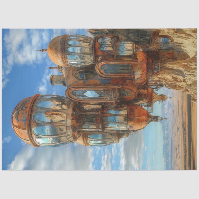 Decoupage Fantasy Balloons Futuristic Landscape Tissue Paper (Front)