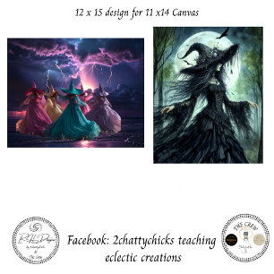 Decoupage Fantasy Dancing Witches 11x14 Canvas Tissue Paper