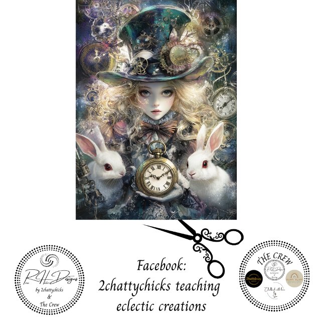 Decoupage Fantasy Timekeeper Girl and White Rabbit Tissue Paper (Creator Uploaded)