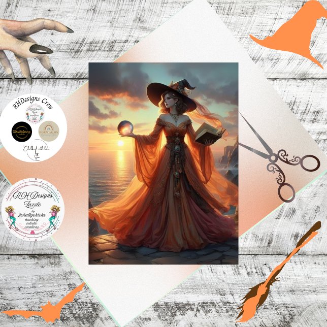 Decoupage Fantasy Witch Fiery Gown & Orb Tissue Paper (Creator Uploaded)