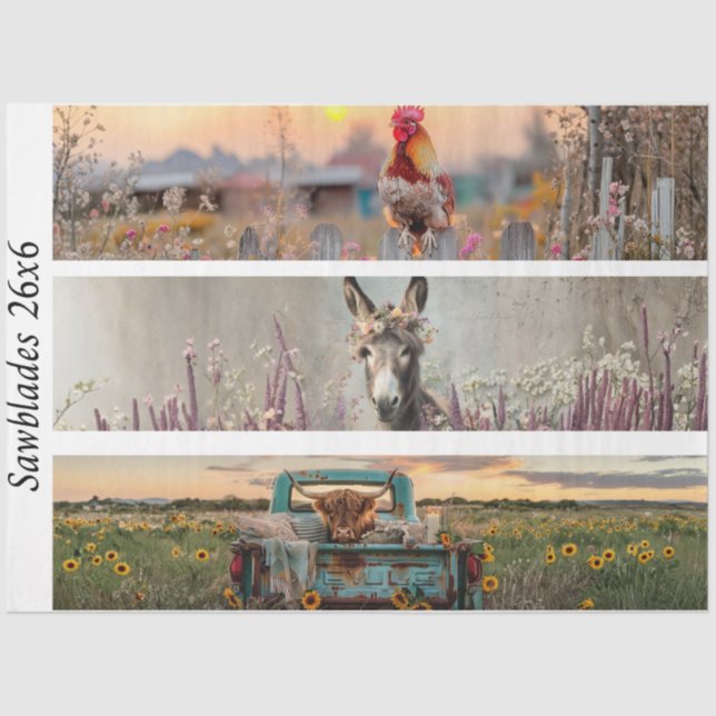 Decoupage Farm Animal Art for Handsaws  Tissue Paper (Front)