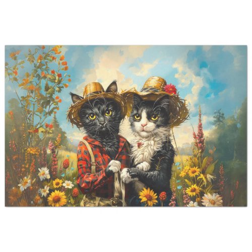 Decoupage Farmer Mr  Mrs Cat Rusty and Daisy Tissue Paper