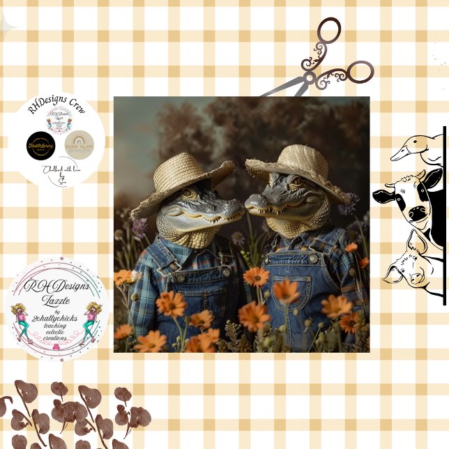 Decoupage Farming Alligator Couple  Tissue Paper (Creator Uploaded)