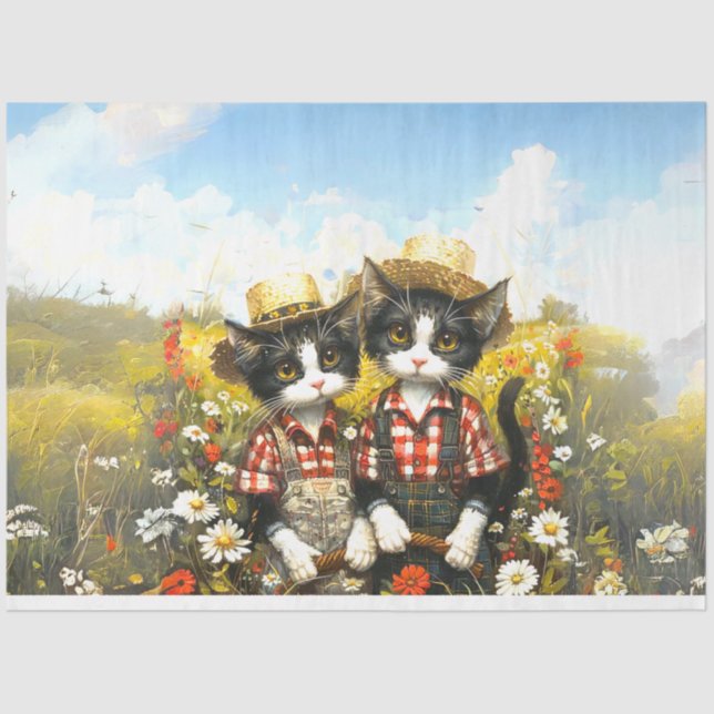 Decoupage Farming Cats Harvest and Tiller  Tissue Paper (Front)