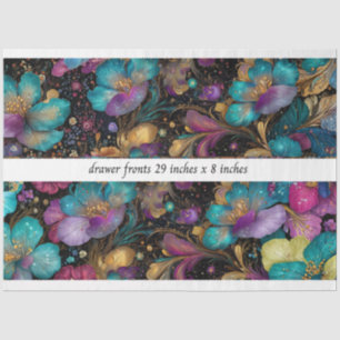 Decoupage Floral Drawer Front 29x8 Purple Gold Tissue Paper