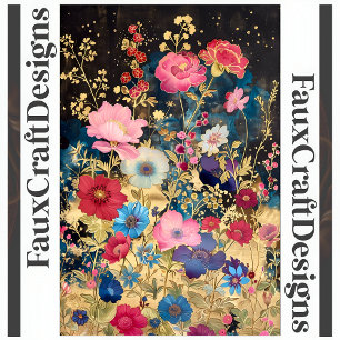 Decoupage Floral Fantasy Flowers Gold Black L 131 Tissue Paper
