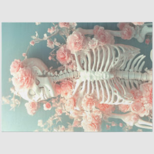 Decoupage Floral Skeleton With Peach Flowers Tissue Paper