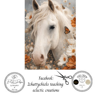 Decoupage Floral White Horse Portrait Equine Tissue Paper