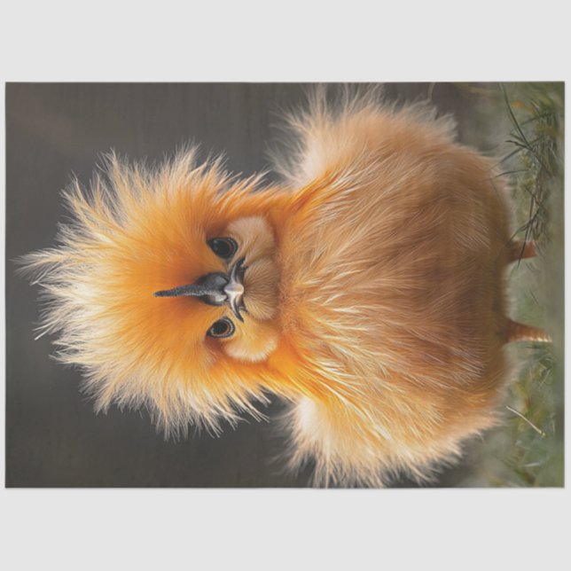 Decoupage Fluffy Bright Orange Bird  Tissue Paper (Front)