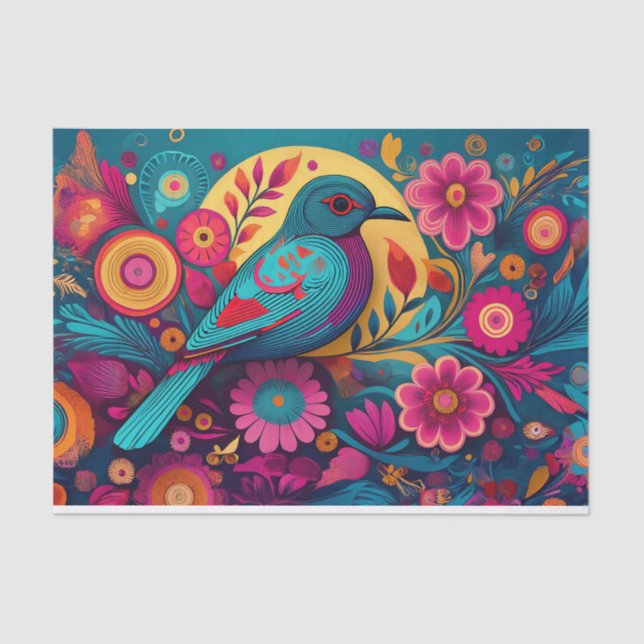 Decoupage-Folk Art Bird-Tissue Paper (Front)