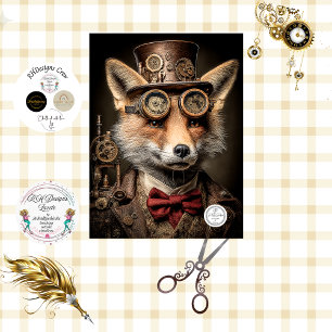 Decoupage French Canadian Steampunk Fox KOBI  Tissue Paper