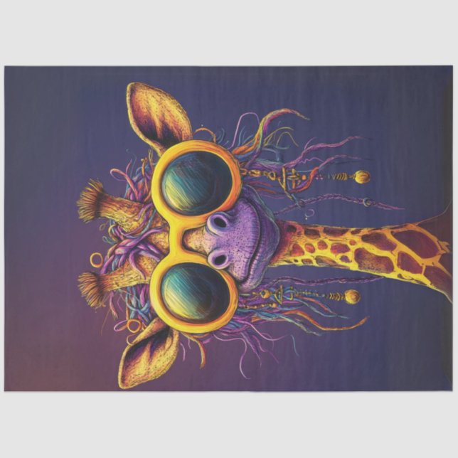 Decoupage Funky Giraffe Yellow Sunglasses A Diva  Tissue Paper (Front)