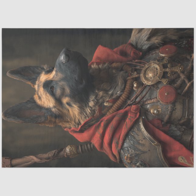 Decoupage German Shepard Steampunk Bronze Armor Tissue Paper (Front)