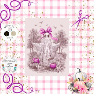 Decoupage Ghost Draped in Pink Lace Halloween Tissue Paper