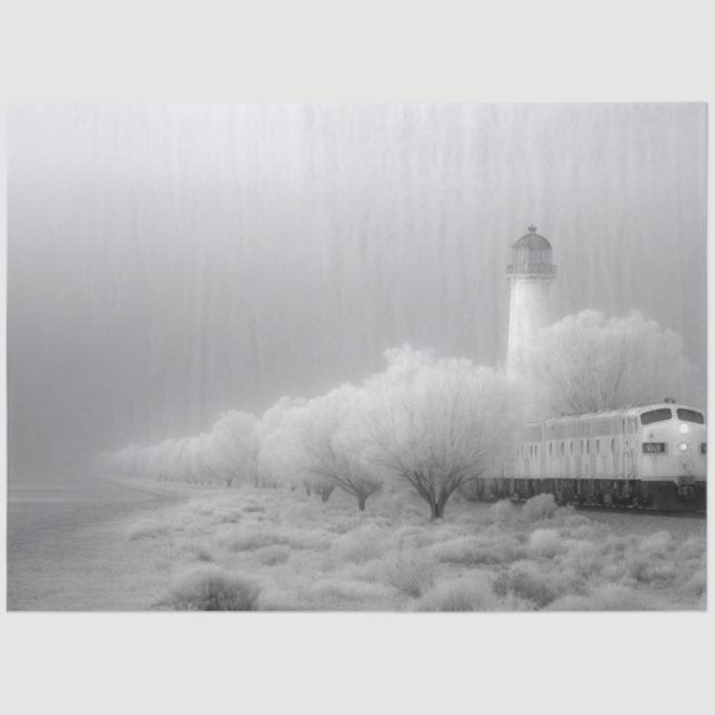 Decoupage Ghost White Winter Train Journey   Tissue Paper (Front)