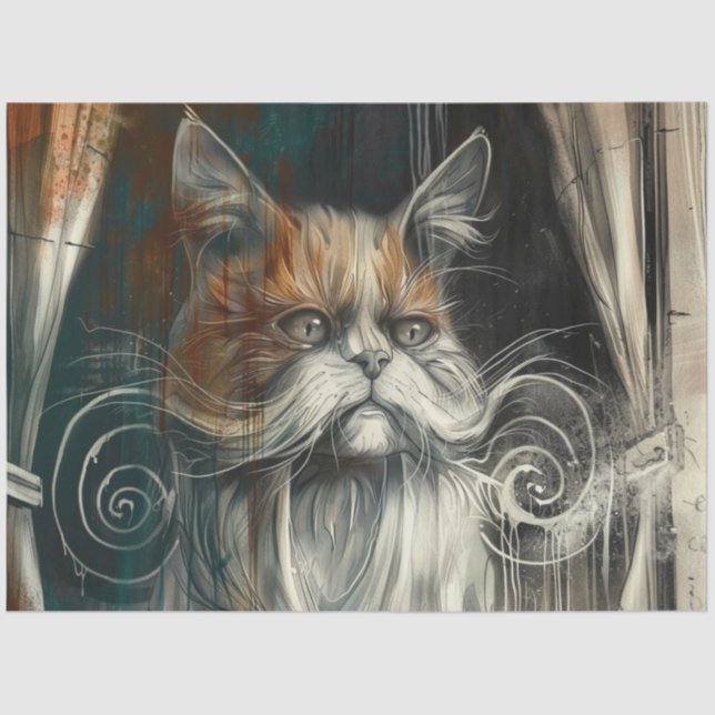 Decoupage Glamour Cat Mustache Abstract  Tissue Paper (Front)