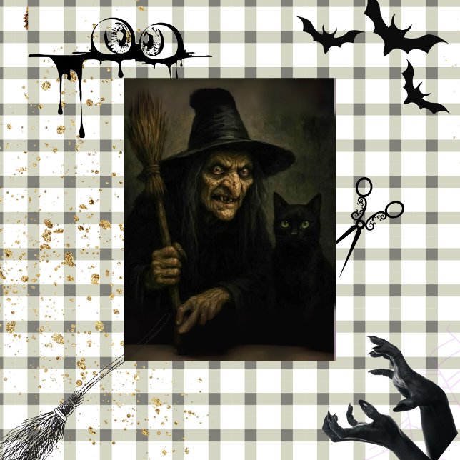 Decoupage Gnarly Witch & Her Black Cat  Tissue Paper (Creator Uploaded)