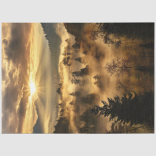 Decoupage Golden Forest Landscape Fog Sunrise Tissue Paper