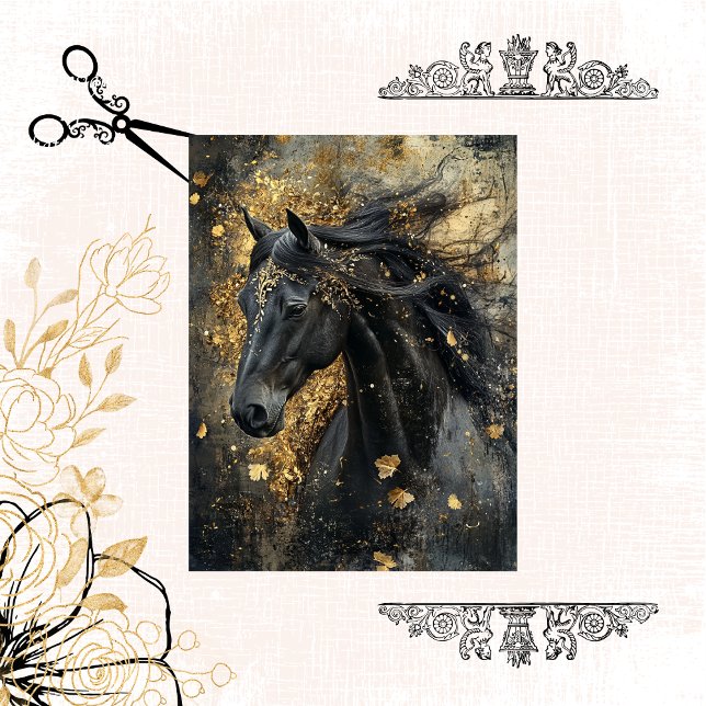 Decoupage Golden Majesty Black Stallion  Tissue Paper (Creator Uploaded)