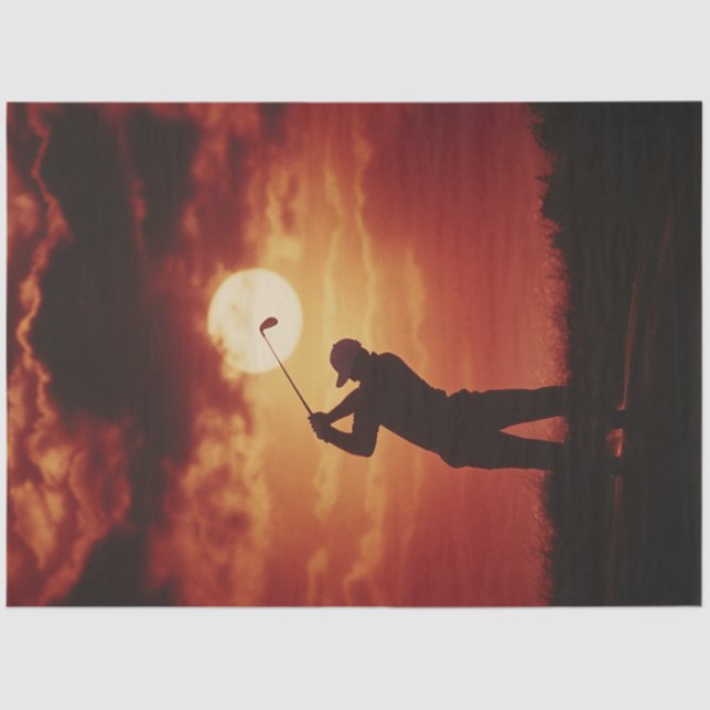 Decoupage Golfer Silhouette Fiery Horizon  Tissue Paper (Front)