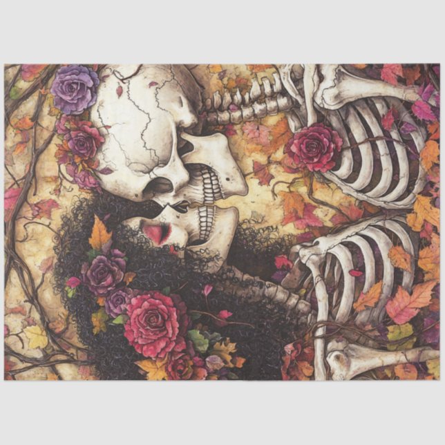 Decoupage Gothic African American Skeleton Wedding Tissue Paper (Front)