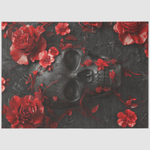 Decoupage Gothic Black Marble Skeleton Red Roses Tissue Paper