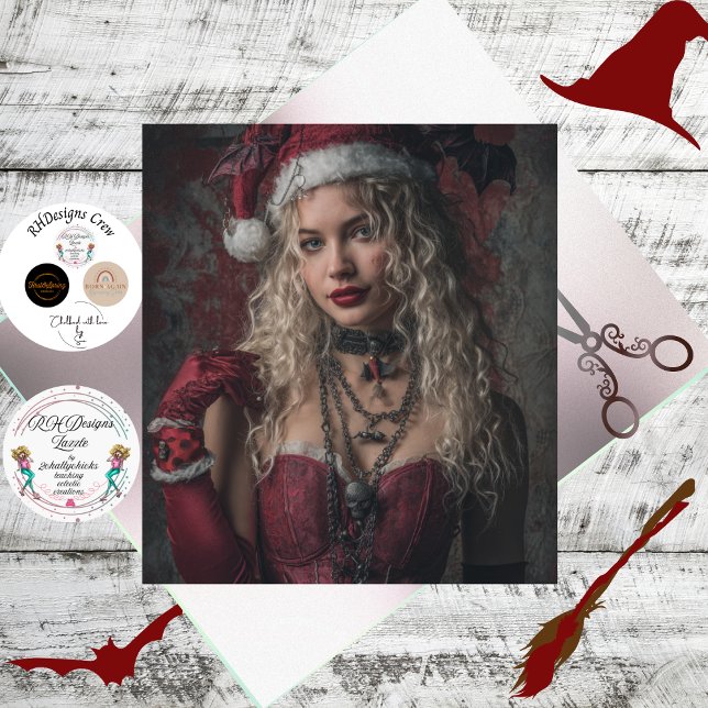 Decoupage Gothic Christmas Good Witch in Red Tissue Paper (Creator Uploaded)