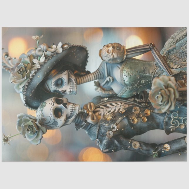 Decoupage Gothic Elaborate Wedding Teal Florals Tissue Paper (Front)