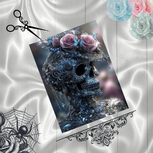 Decoupage Gothic Luxe Skull Crowned in Bloom Tissue Paper