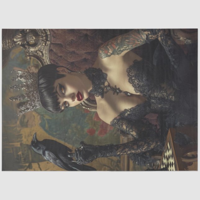 Decoupage Gothic Royalty Queen in Black  Tissue Paper (Front)