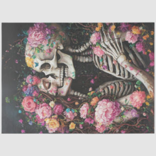 Decoupage Gothic Skeleton Adorned with Flowers Tissue Paper