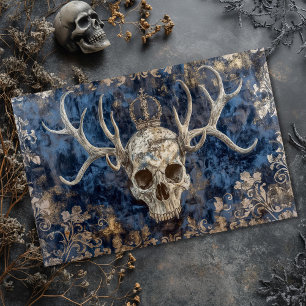 Decoupage gothic skeleton art antlers tissue paper